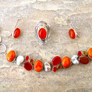 Set, Carneol, Citrin, Natur Perlen, Edelsteine, Silber 925