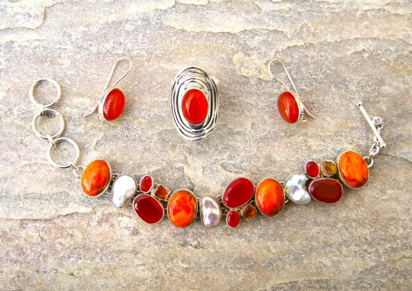 Set, Carneol, Citrin, Natur Perlen, Edelsteine, Silber 925