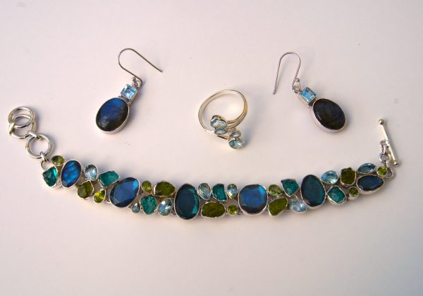 Set, Tanzanite, Aqua-marine, blauer Topaz, Citrin, Silber 925